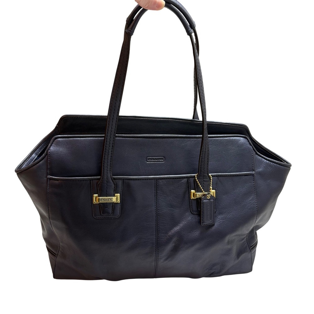 Coach Taylor Alexis Leather Tote Shoulder Bag Purse Dark Navy Blue F25205